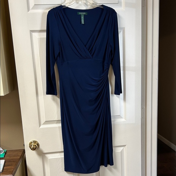Lauren Ralph Lauren Navy Blue Faux Wrap Women's Dress Size 8 - Picture 2 of 8